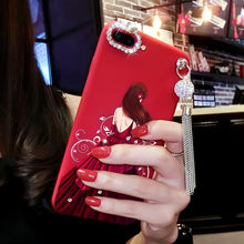 文藝女孩紅底鑲鑽手機保護殼For OPPO R9/R9S/R9Plus/R9SPlus/R11/R11Plus