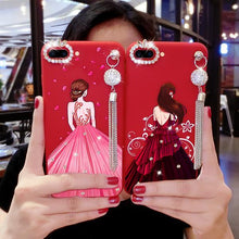 文藝女孩紅底鑲鑽手機保護殼For OPPO R9/R9S/R9Plus/R9SPlus/R11/R11Plus