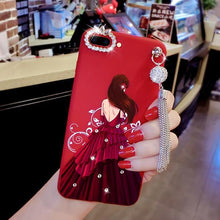 文藝女孩紅底鑲鑽手機保護殼For OPPO R9/R9S/R9Plus/R9SPlus/R11/R11Plus