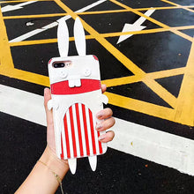 日韓風大牌條紋兔耳朵皮質手機殼For iPhone6/6Plus/7/7Plus
