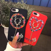 韓國創意花卉小鹿奢華水鉆吊墜手機殼For iPhone6/6S/6Plus/6SPlus/7/7Plus/8/8Plus/X