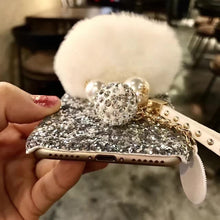 瀨兔毛球珍珠水鉆吊墜手機殼For iPhone6/6S/6Plus/6SPlus/7/7Plus
