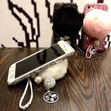 瀨兔毛球珍珠水鉆吊墜手機殼For iPhone6/6S/6Plus/6SPlus/7/7Plus