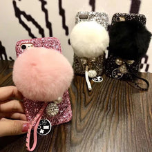 瀨兔毛球珍珠水鉆吊墜手機殼For iPhone6/6S/6Plus/6SPlus/7/7Plus