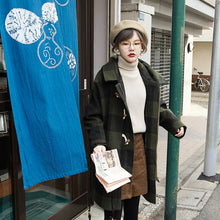 復古牛角扣格子大衣女中長款冬小個子毛呢外套
