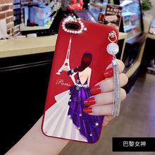 文藝女孩紅底鑲鑽手機保護殼For OPPO R9/R9S/R9Plus/R9SPlus/R11/R11Plus