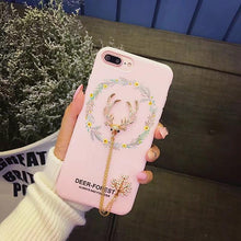 韓國創意花卉小鹿奢華水鉆吊墜手機殼For iPhone6/6S/6Plus/6SPlus/7/7Plus/8/8Plus/X