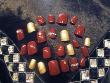 酒紅鑲鑽背膠款美甲貼