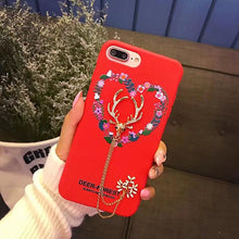 韓國創意花卉小鹿奢華水鉆吊墜手機殼For iPhone6/6S/6Plus/6SPlus/7/7Plus/8/8Plus/X