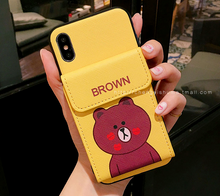 Brown熊卡通可愛插卡皮套手機殼For iPhone6/6S/6Plus/6SPlus/7/8/7Plus/8Plus/X