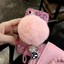 瀨兔毛球珍珠水鉆吊墜手機殼For iPhone6/6S/6Plus/6SPlus/7/7Plus