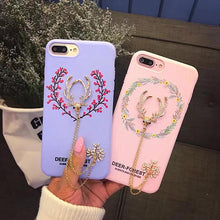 韓國創意花卉小鹿奢華水鉆吊墜手機殼For iPhone6/6S/6Plus/6SPlus/7/7Plus/8/8Plus/X