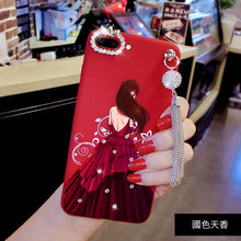 文藝女孩紅底鑲鑽手機保護殼For OPPO R9/R9S/R9Plus/R9SPlus/R11/R11Plus